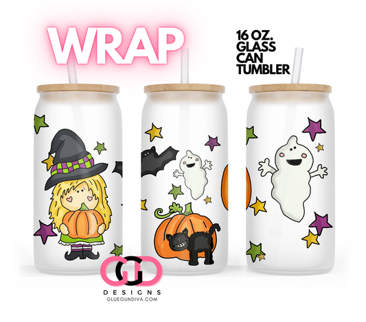 Cute Halloween Friends-   Digital wrap for 16 oz glass can