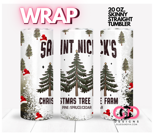 St Nicks Tree Farm with Santa's Hat-   Digital tumbler wrap for 20 oz skinny straight tumbler