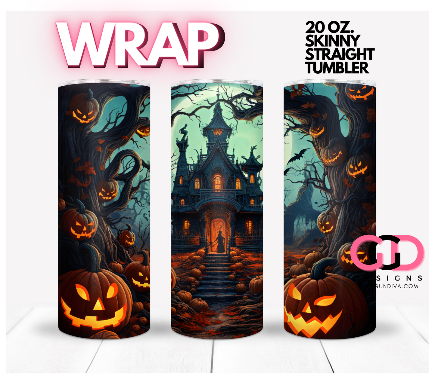 Halloween Haunted Mansion -   Digital tumbler wrap for 20 oz skinny straight tumbler