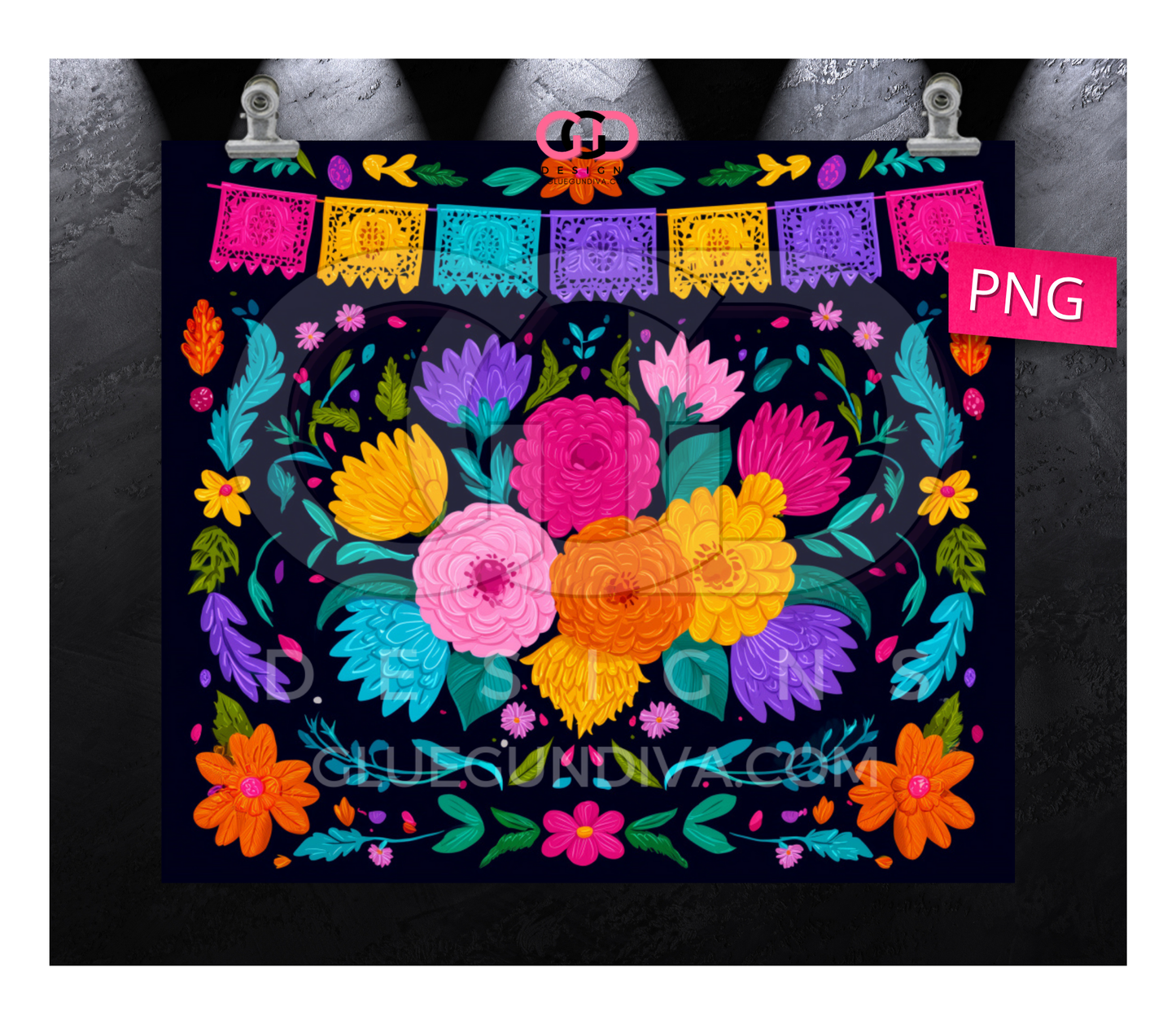 Mexican Papel Picado -  Digital tumbler wrap for 20 oz skinny straight tumbler