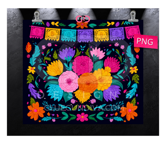 Mexican Papel Picado -  Digital tumbler wrap for 20 oz skinny straight tumbler