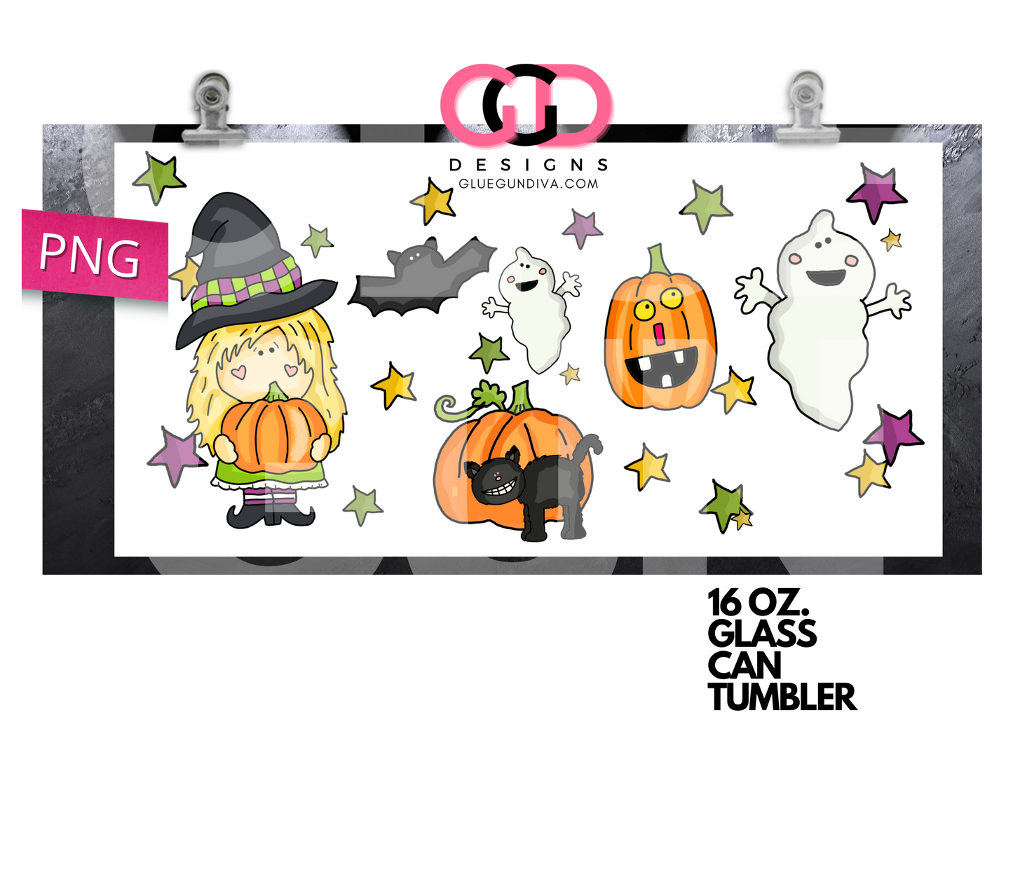 Cute Halloween Friends-   Digital wrap for 16 oz glass can