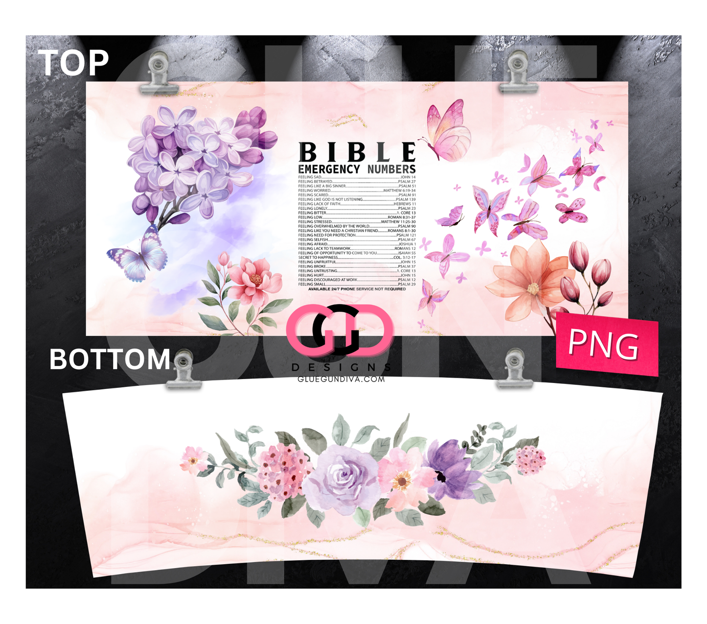 Bible Emergency Numbers Floral-   Digital tumbler wrap for 40 oz tumbler