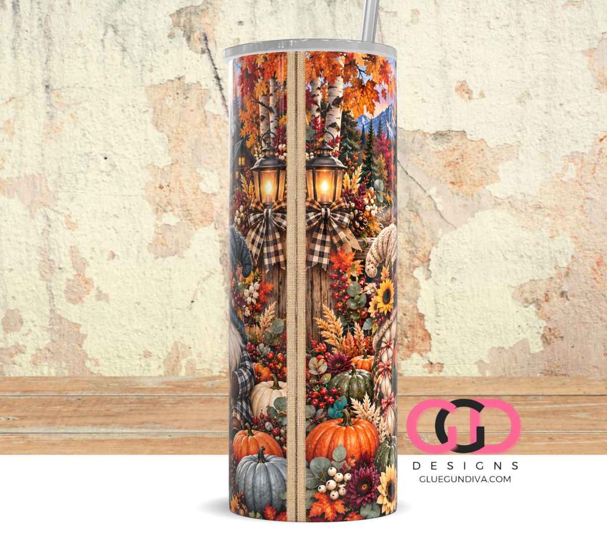Fall Gnomes Portrait -  Digital tumbler wrap for 20 oz skinny straight tumbler