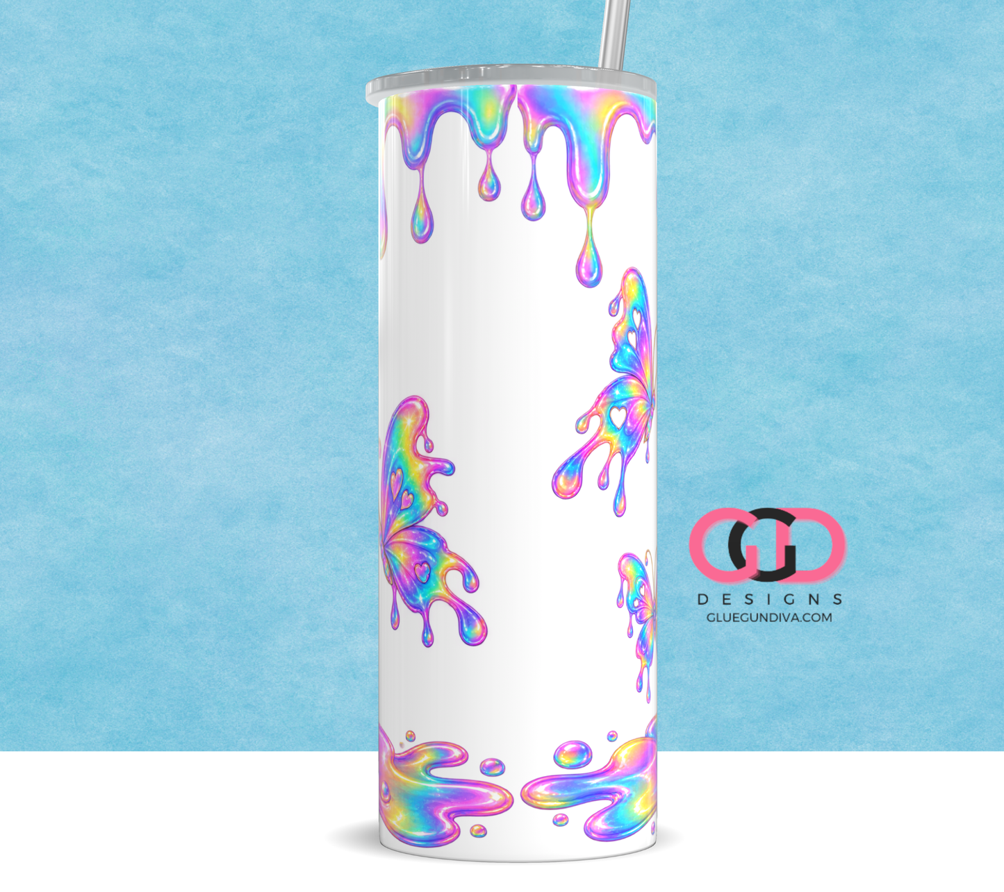 Butterfly Drip -   Digital tumbler wrap for 20 oz skinny straight tumbler