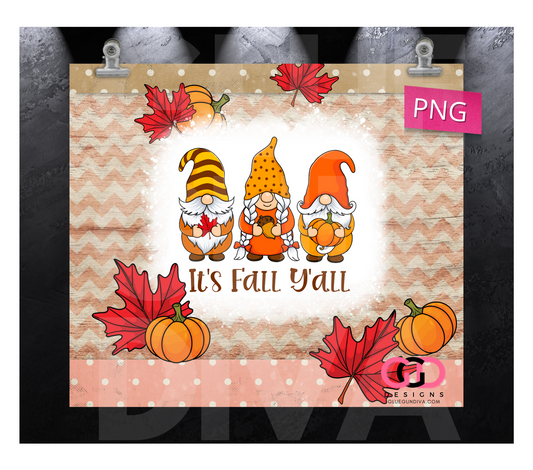 It's Fall Y'all-   Digital tumbler wrap for 20 oz skinny straight tumbler