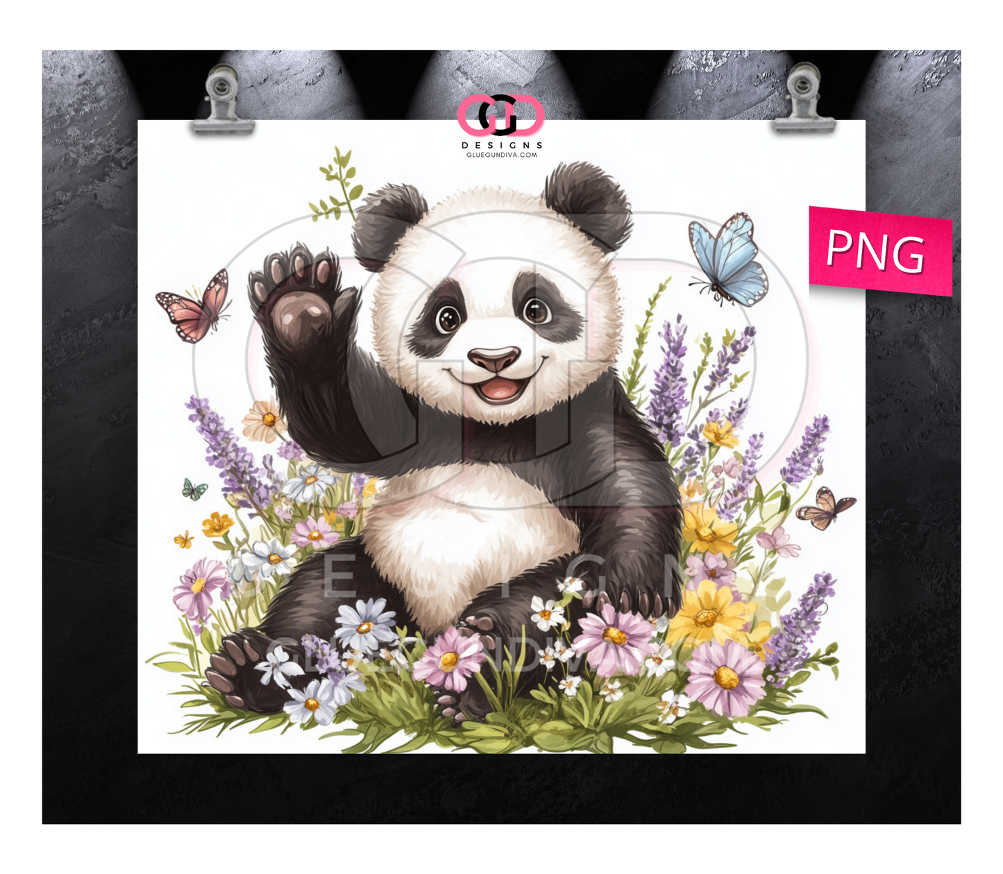 Waving Panda -  Digital tumbler wrap for 20 oz skinny straight tumbler