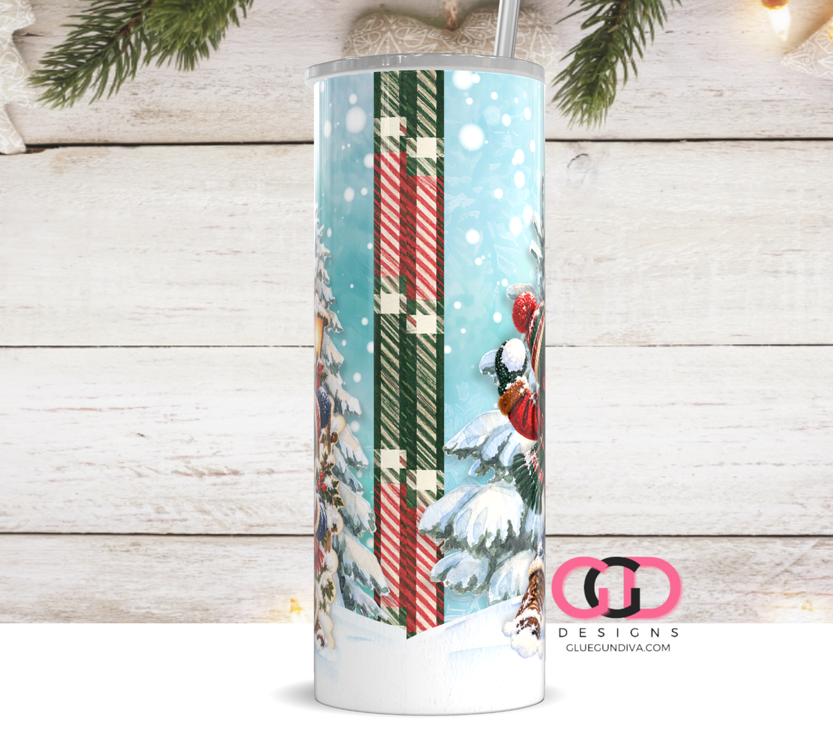 Vintage Snowball Fight Black Children-  Digital tumbler wrap for 20 oz skinny straight tumbler
