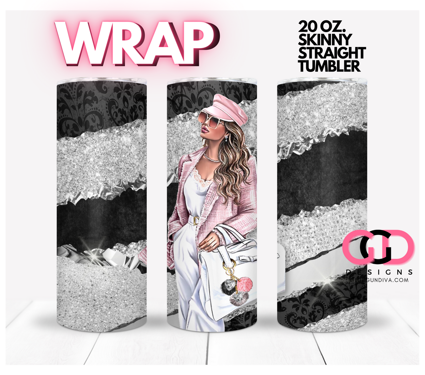 Glam Woman Skin Tone 2-   Digital tumbler wrap for 20 oz skinny straight tumbler