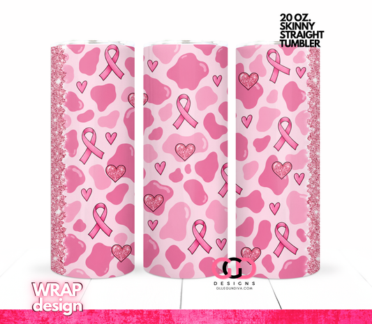 Pink Ribbon Cow Pattern - Digital tumbler wrap for 20 oz skinny straight tumbler