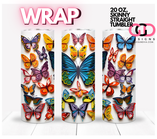 3D colorful paper butterflies-   Digital tumbler wrap for 20 oz skinny straight tumbler