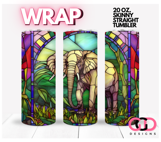 Jungle Stained Glass Elephant-   Digital tumbler wrap for 20 oz skinny straight tumbler