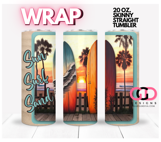 Sun Surf Sand-   Digital tumbler wrap for 20 oz skinny straight tumbler