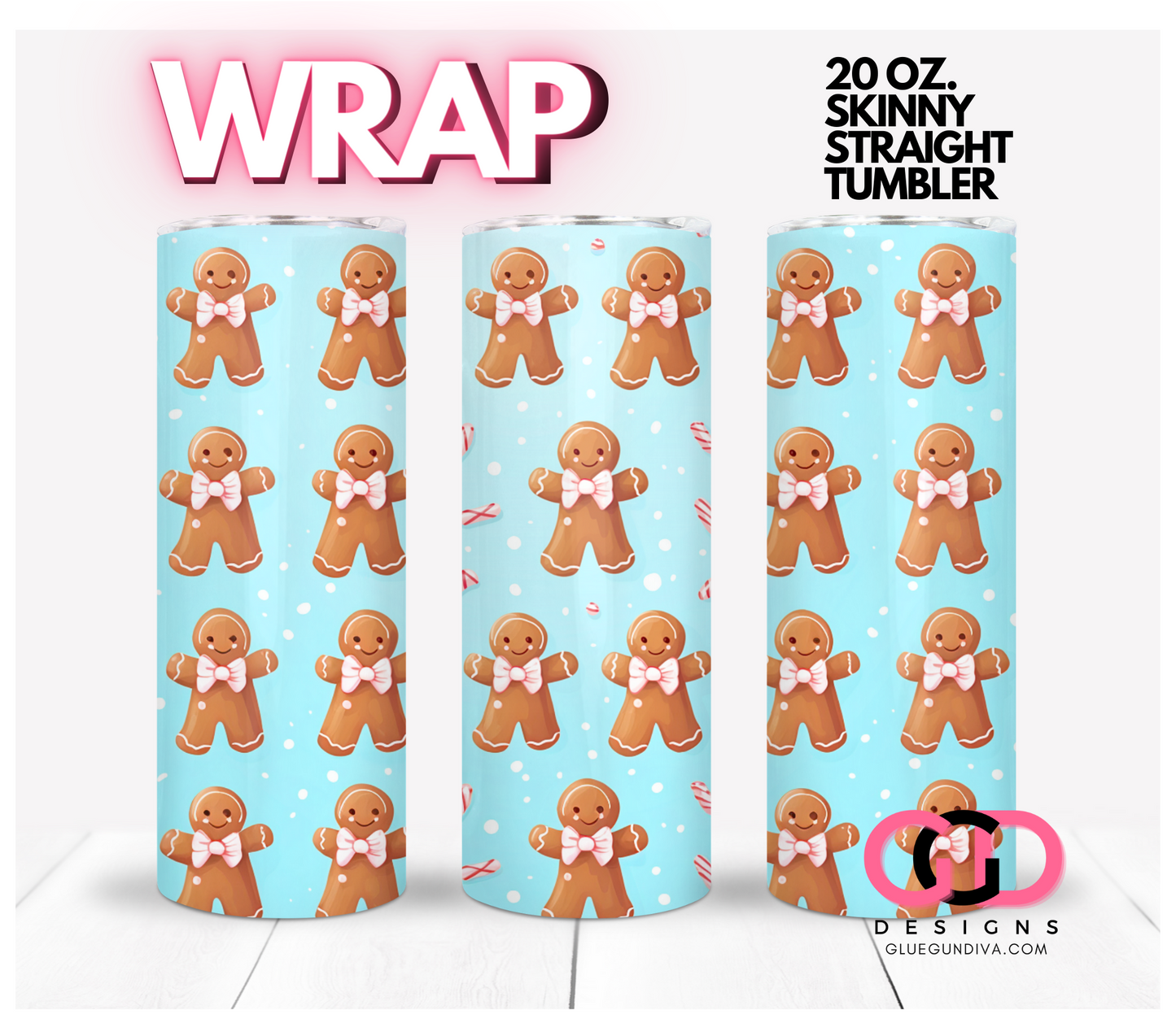 Gingerbread And Peppermint-   Digital tumbler wrap for 20 oz skinny straight tumbler