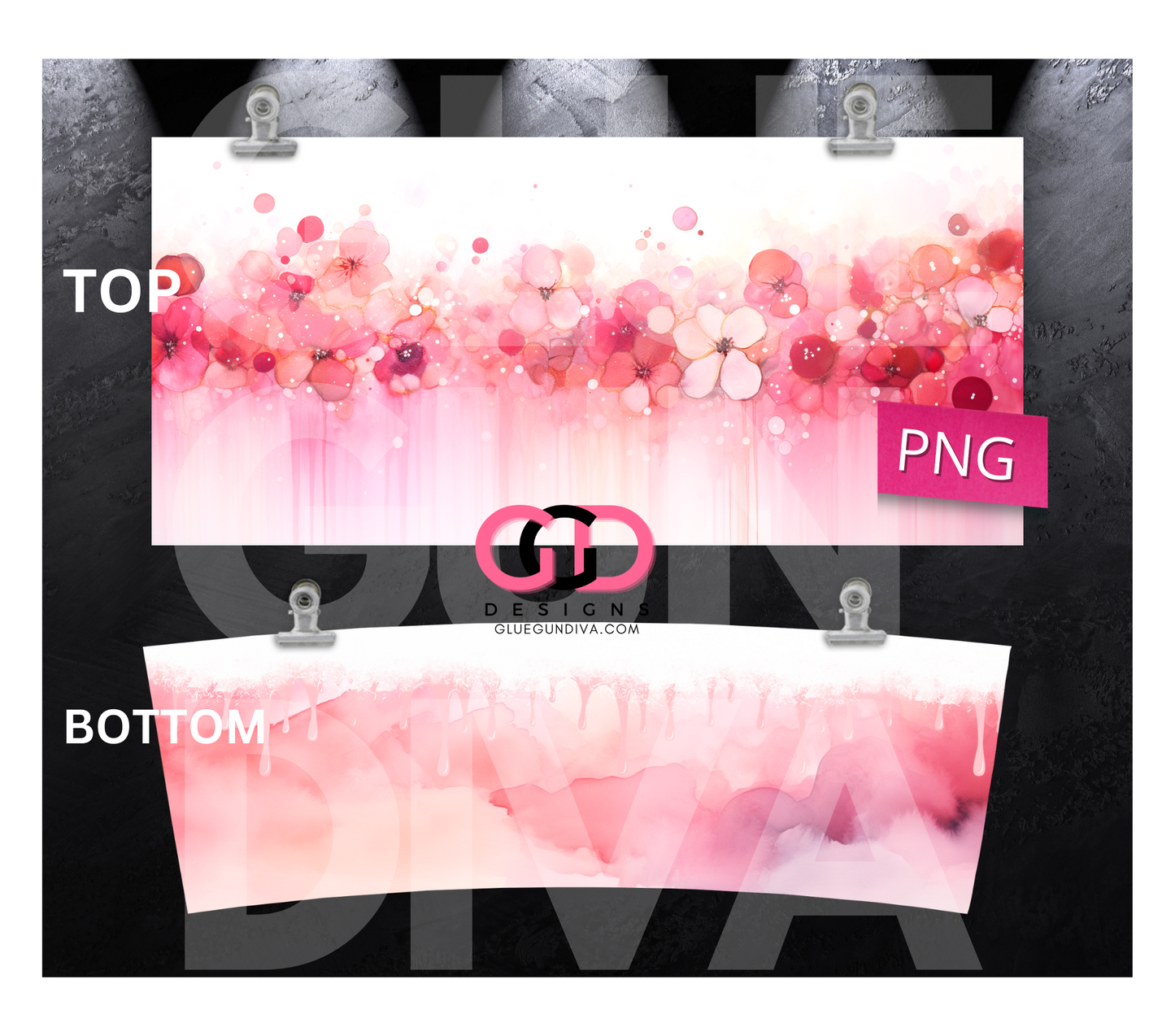 Pink watercolor flowers -   Digital tumbler wrap for 40 oz tumbler