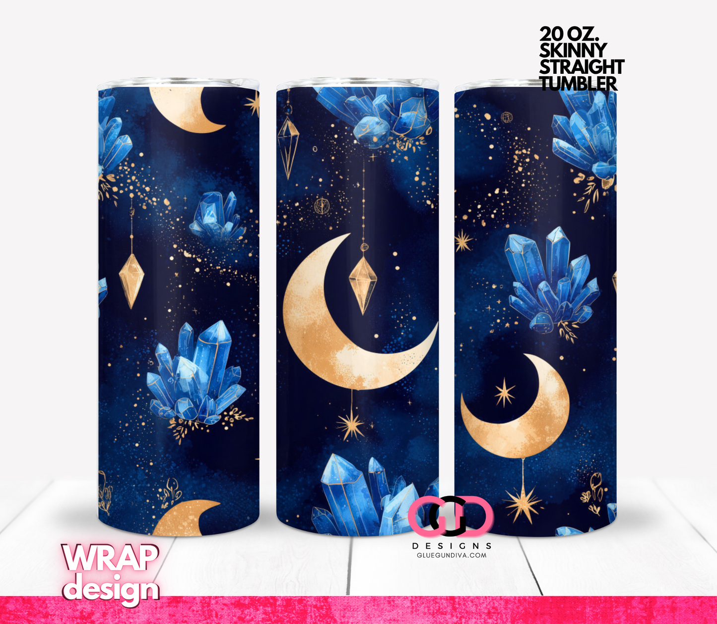 Moons and Crystals-   Digital tumbler wrap for 20 oz skinny straight tumbler
