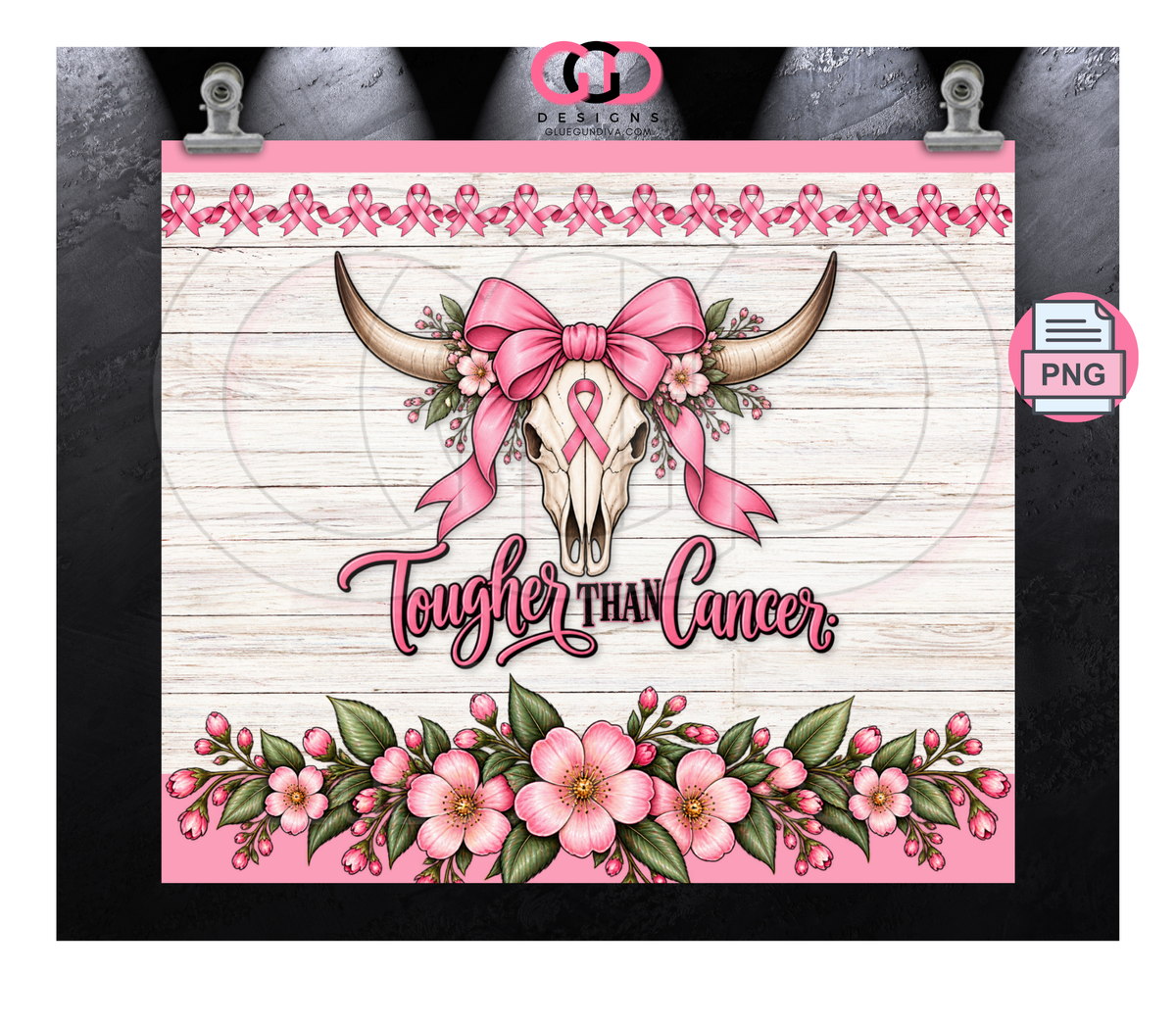 Tougher Than Cancer - Digital tumbler wrap for 20 oz skinny straight tumbler