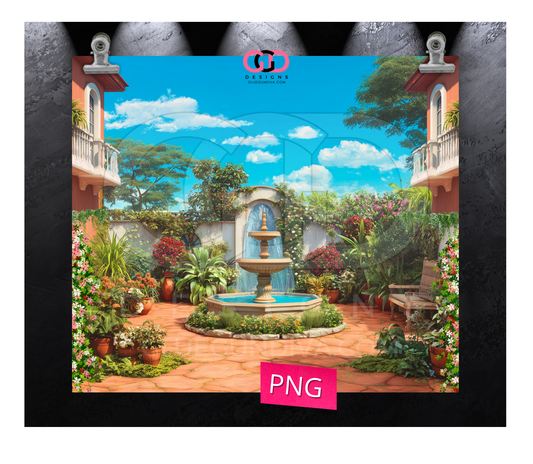 Spanish Villa Garden -   Digital tumbler wrap for 20 oz skinny straight tumbler