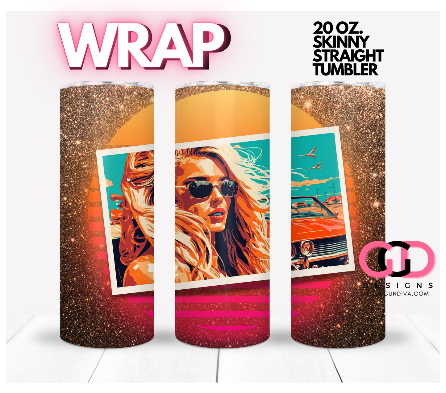 Summer Girl Snapshot-   Digital tumbler wrap for 20 oz skinny straight tumbler