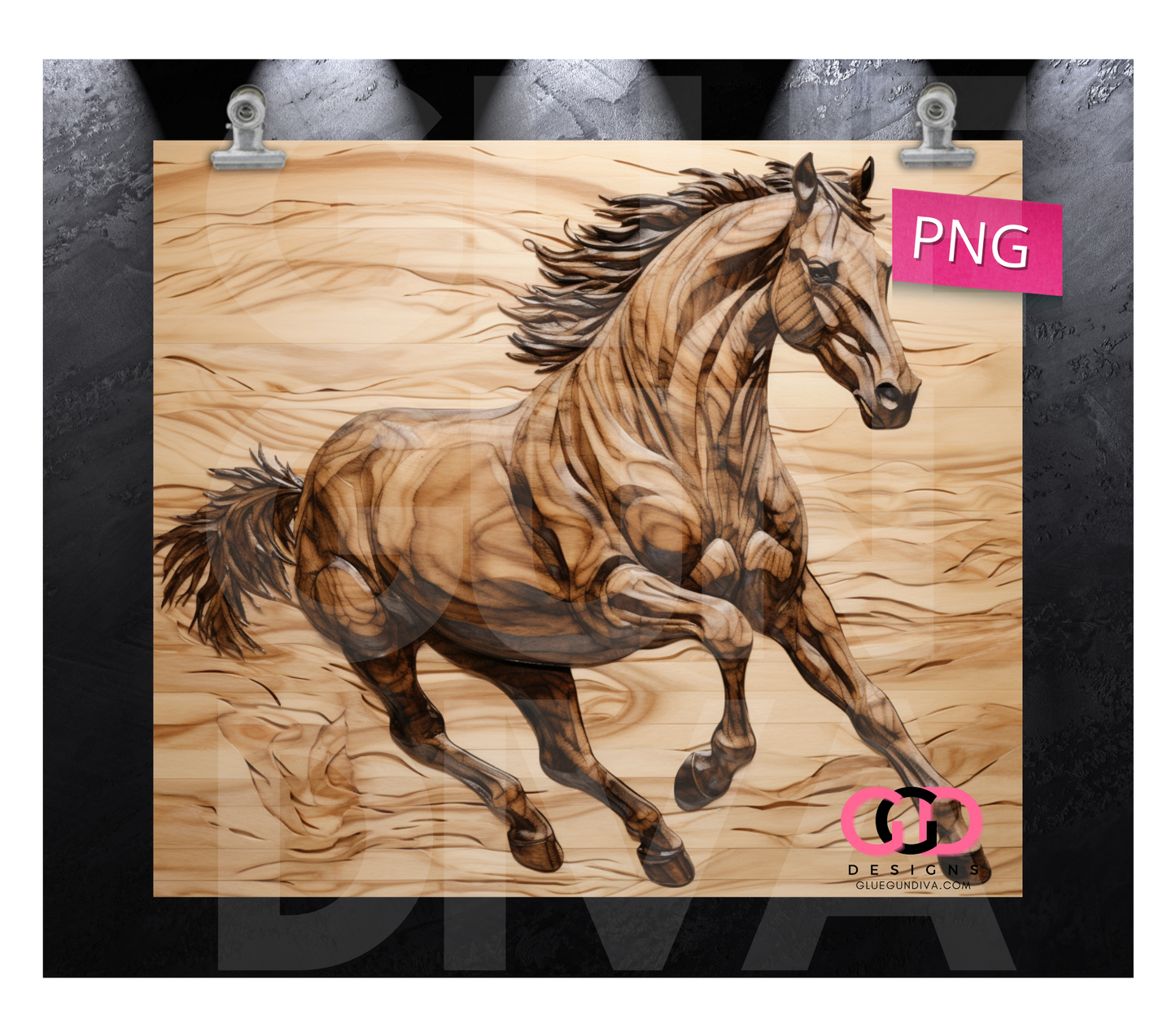 Trotting Wooden Horse-   Digital tumbler wrap for 20 oz skinny straight tumbler