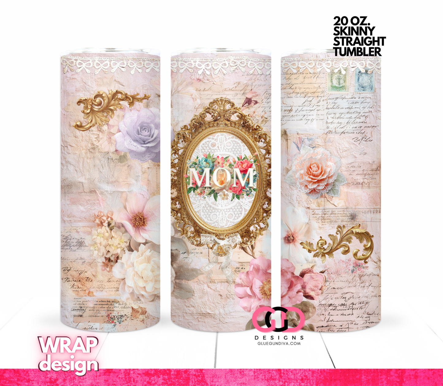 Mom Victorian Collage -   Digital tumbler wrap for 20 oz skinny straight tumbler