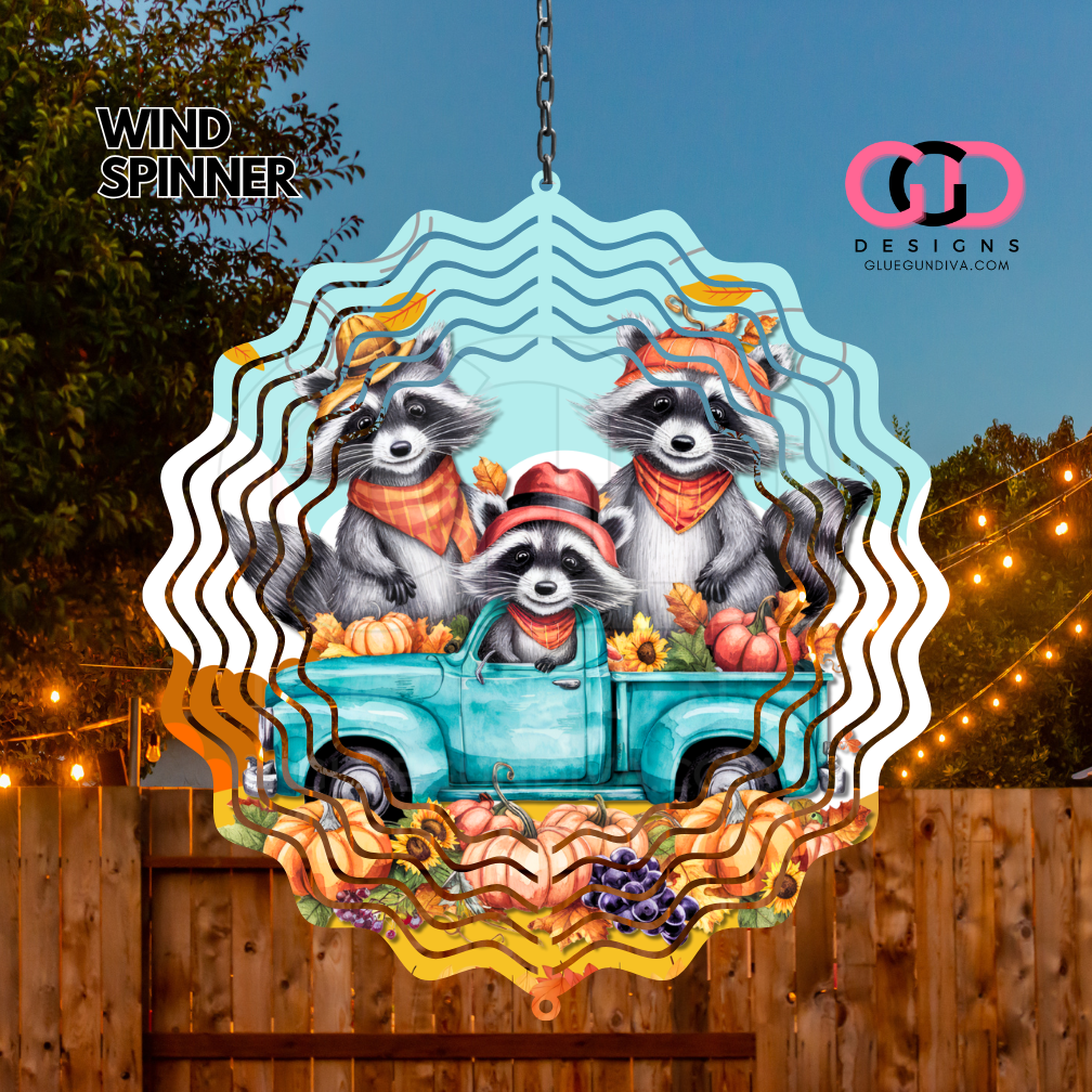 Fall Raccoons-   Digital image for an 8 Inch Wind Spinner