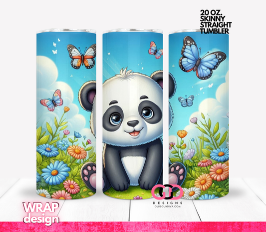 Baby Panda and Flowers -  Digital tumbler wrap for 20 oz skinny straight tumbler