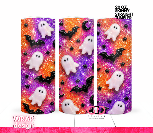 Glossy Ghosts Orange and Purple -  Digital tumbler wrap for 20 oz skinny straight tumbler