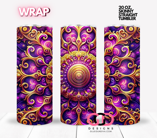 Purple pink and gold psychedelic -  Digital tumbler wrap for 20 oz skinny straight tumbler