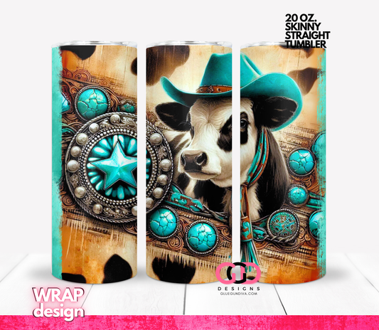 Western Cow in Hat-   Digital tumbler wrap for 20 oz skinny straight tumbler