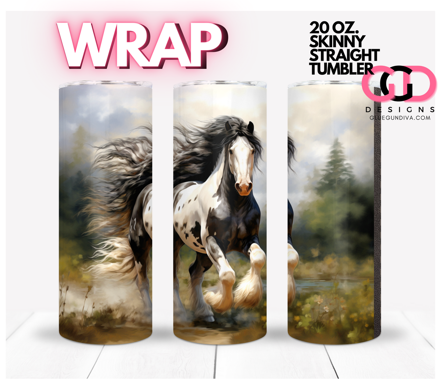 Gypsy Vanner Horse-   Digital tumbler wrap for 20 oz skinny straight tumbler