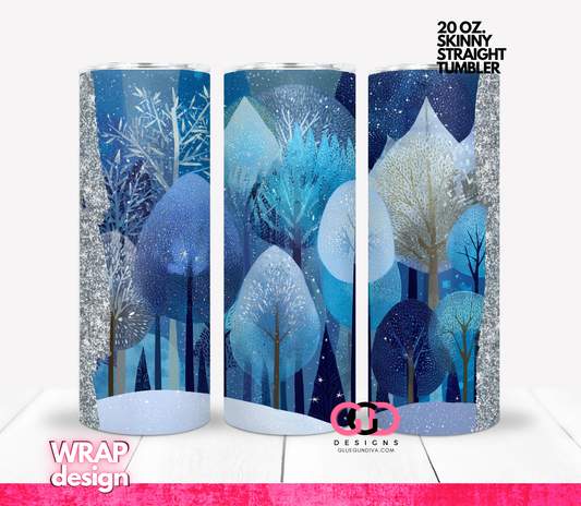 Winter Forest Shades of Blue -  Digital tumbler wrap for 20 oz skinny straight tumbler