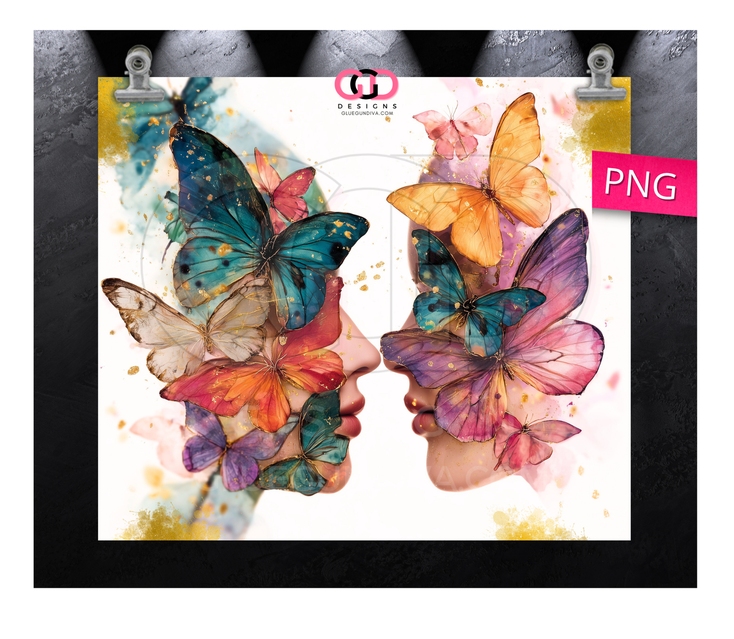 Butterflies Female Profiles -   Digital tumbler wrap for 20 oz skinny straight tumbler