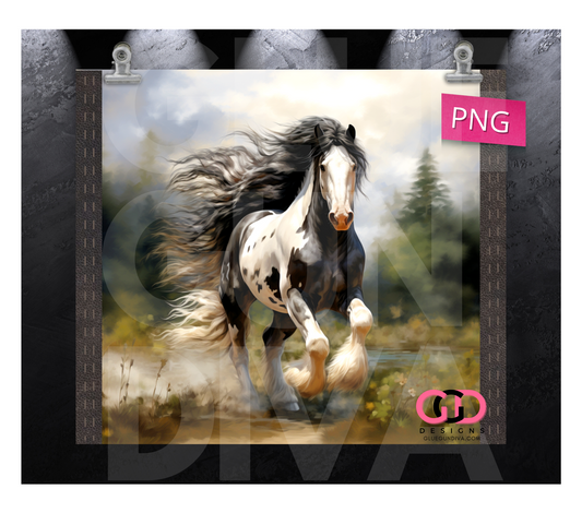 Gypsy Vanner Horse-   Digital tumbler wrap for 20 oz skinny straight tumbler