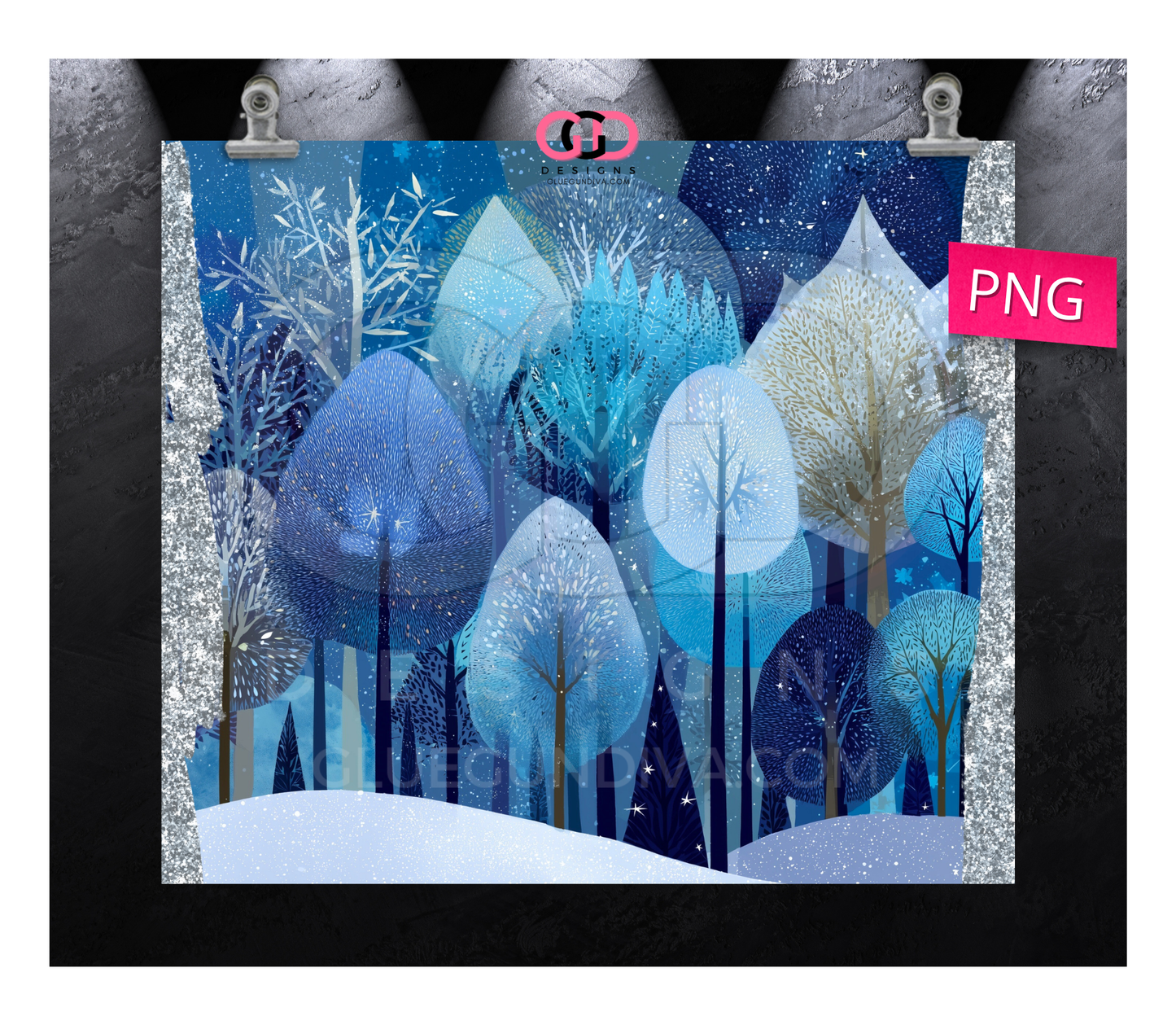 Winter Forest Shades of Blue -  Digital tumbler wrap for 20 oz skinny straight tumbler