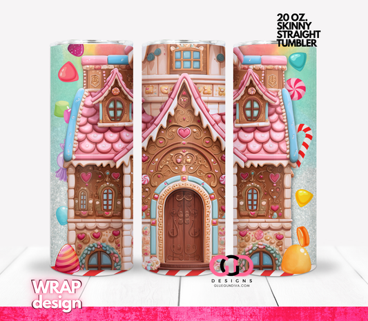 Sweet Gingerbread House-   Digital tumbler wrap for 20 oz skinny straight tumbler