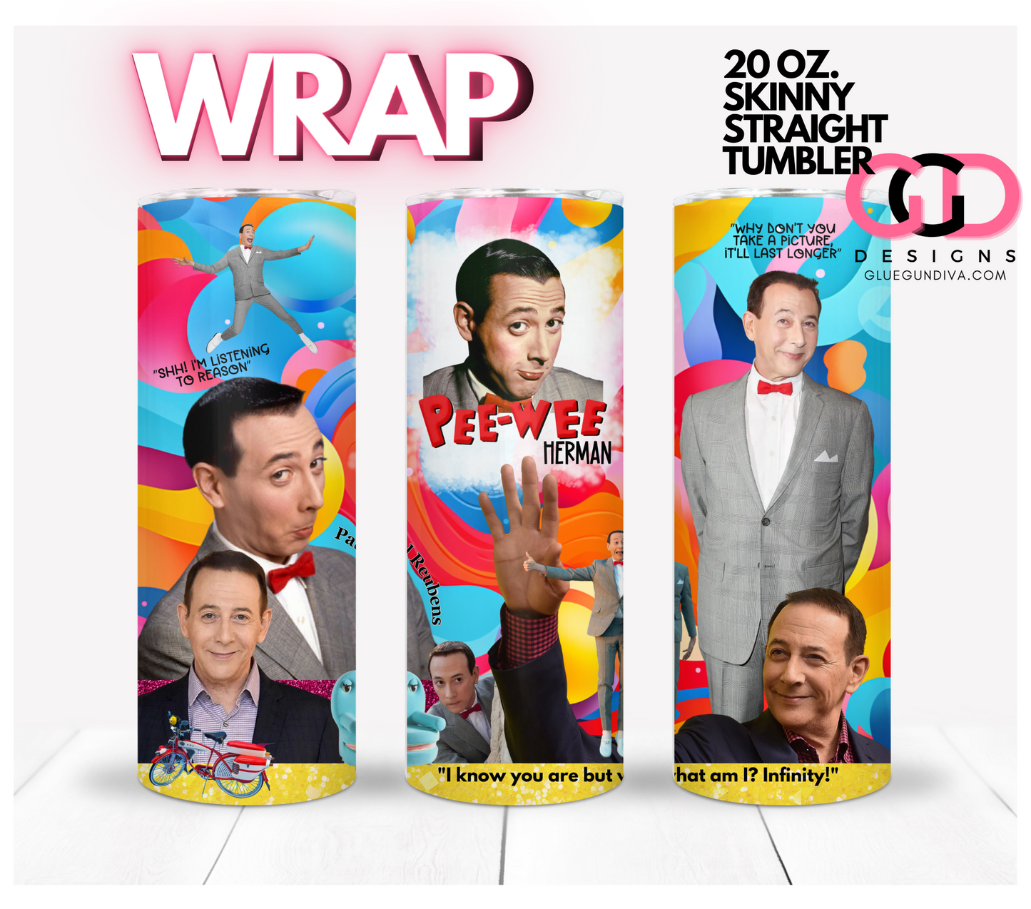 Pee-Wee Herman-   Digital tumbler wrap for 20 oz skinny straight tumbler