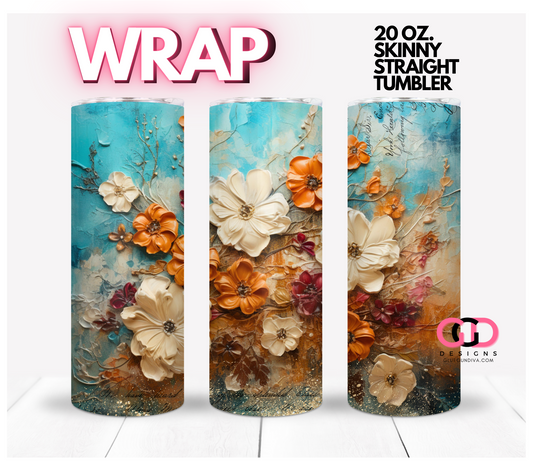 Fall Flowers Painting-   Digital tumbler wrap for 20 oz skinny straight tumbler