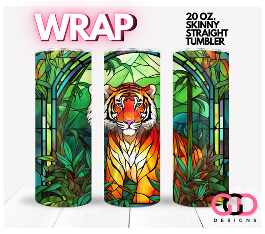 Jungle Stained Glass Tiger-   Digital tumbler wrap for 20 oz skinny straight tumbler