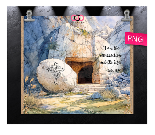 I am the Resurrection Bible Verse -  Digital tumbler wrap for 20 oz skinny straight tumbler