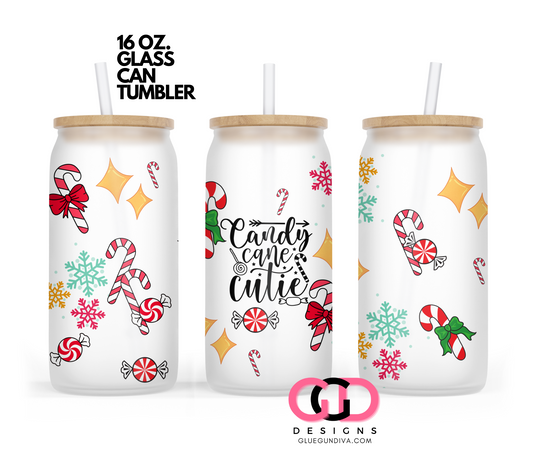 Candy Cane Cutie-   Digital wrap for 16 oz glass can
