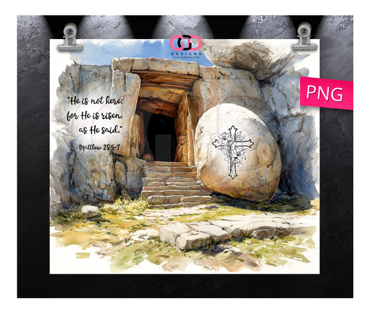 He Is Not Here Bible Verse -  Digital tumbler wrap for 20 oz skinny straight tumbler