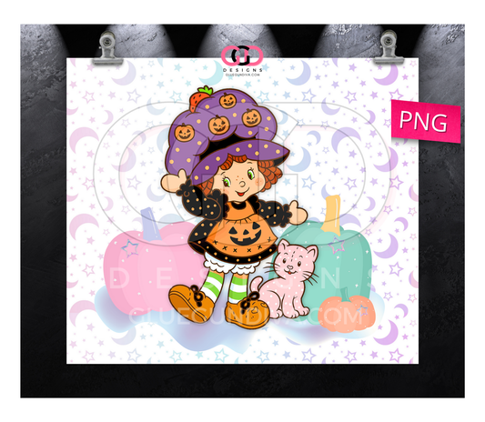Cute Strawberry Shortcake Halloween -  Digital tumbler wrap for 20 oz skinny straight tumbler