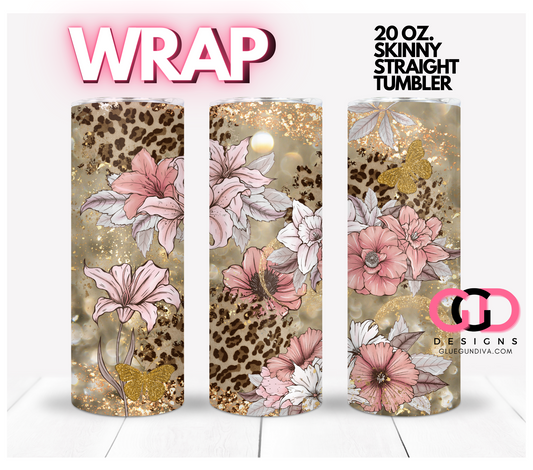 Neutral Flowers and Animal Print -   Digital tumbler wrap for 20 oz skinny straight tumbler