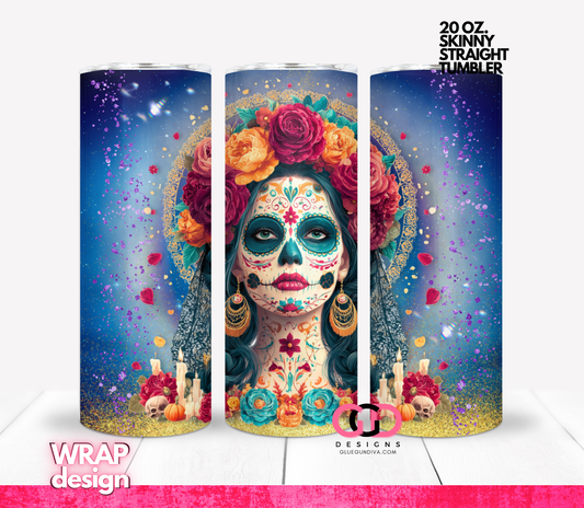 Calavera Glitter -   Digital tumbler wrap for 20 oz skinny straight tumbler
