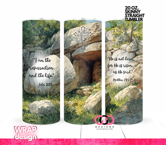 Resurrection Two Bible Verses -  Digital tumbler wrap for 20 oz skinny straight tumbler