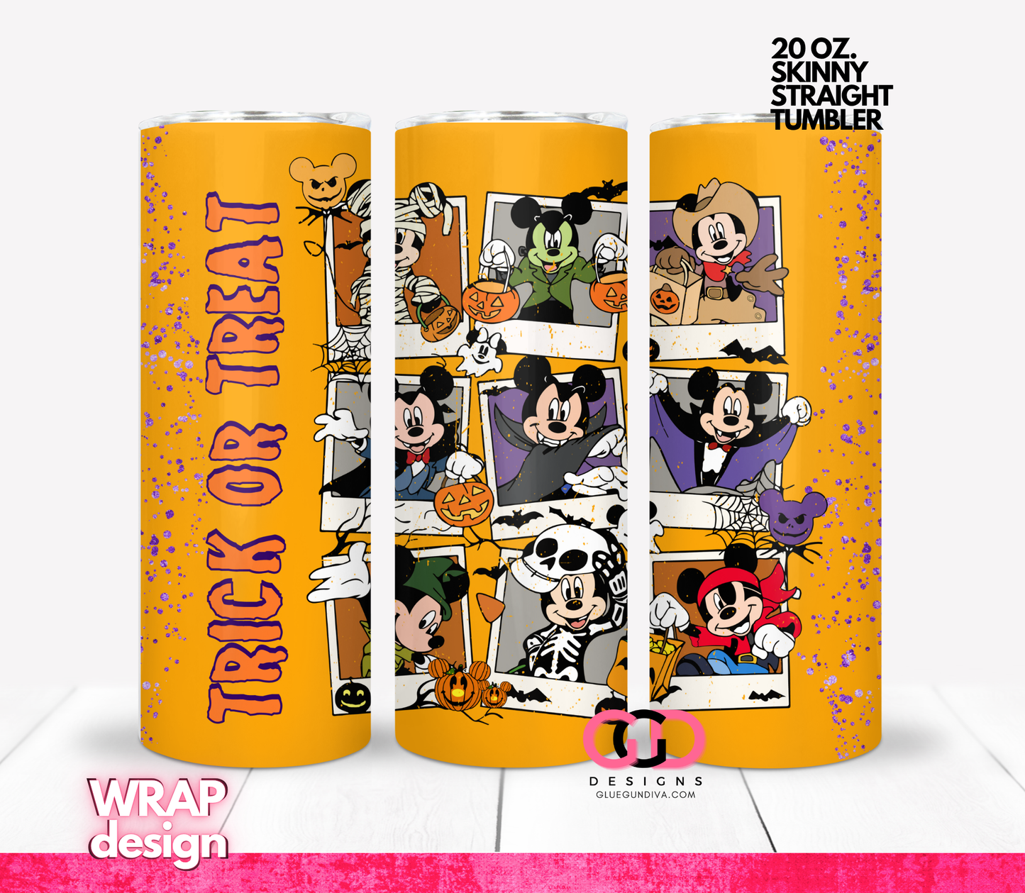 Trick or Treat Mickey -  Digital tumbler wrap for 20 oz skinny straight tumbler