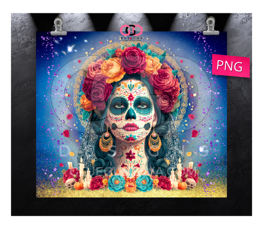 Calavera Glitter -   Digital tumbler wrap for 20 oz skinny straight tumbler
