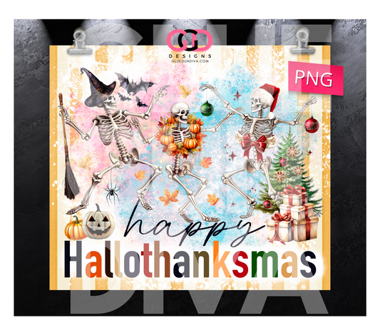 Happy Hallothanksmas Dancing Skeletons-   Digital tumbler wrap for 20 oz skinny straight tumbler