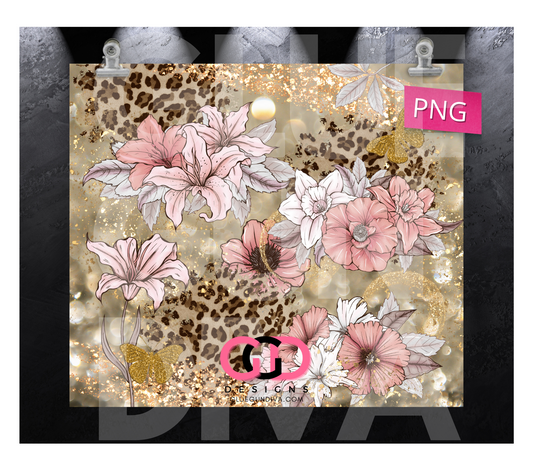 Neutral Flowers and Animal Print -   Digital tumbler wrap for 20 oz skinny straight tumbler